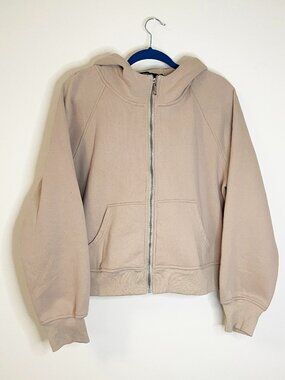Automet Beige Cropped Hoodie Zip Up Sweatshirt Women’s XL Neutral Minimalist
